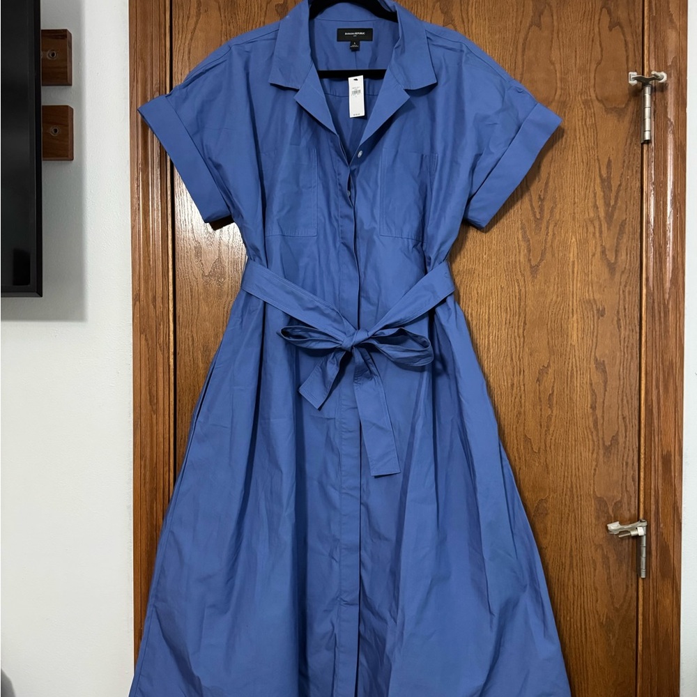 Banana Republic Blue Midi Dress with Notched Collar